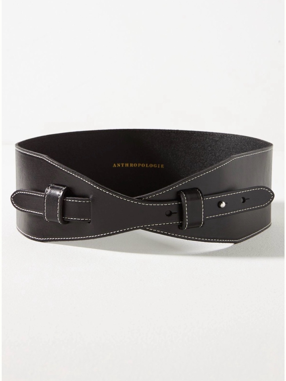 Anthropologie black leather wide corset belt